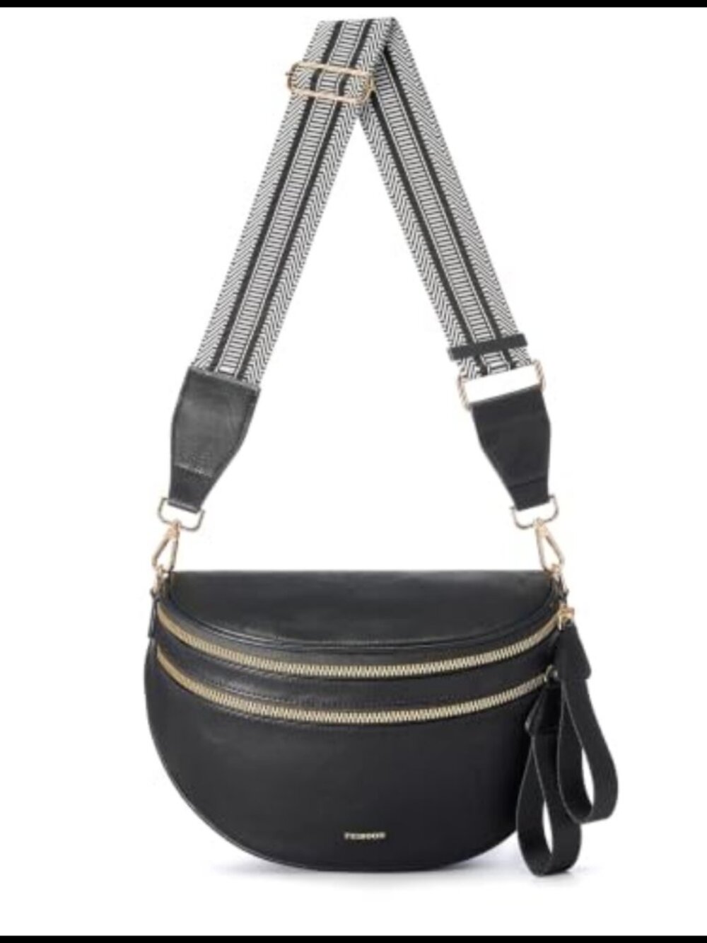 PU Leather Crossbody Bum Bag with Gold Double Zipper & Adjustable Strap for